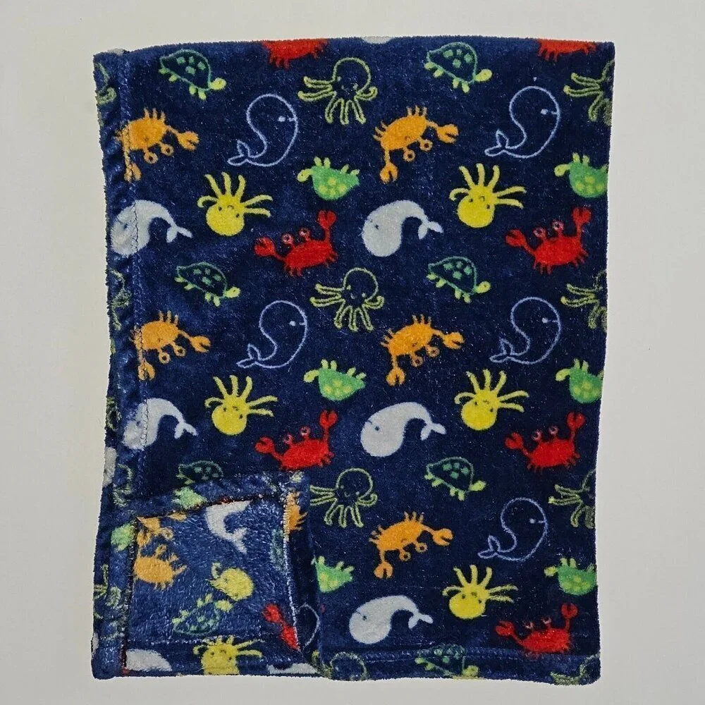 Baby Gear Blue Sea Ocean Animals Blanket Lovey Crab Whale Octopus Turtle Lobster